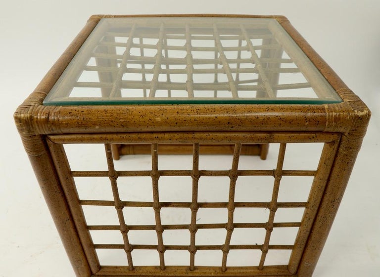 Pair of Bamboo and Glass Tables For Sale at 1stDibs
