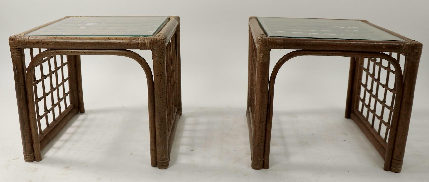 Pair of Bamboo and Glass Tables For Sale 3