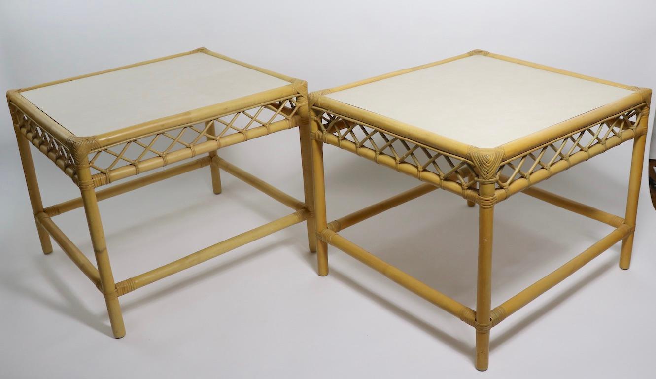 Pair of Bamboo Side, End Tables Attributed to Ficks Reed For Sale 6