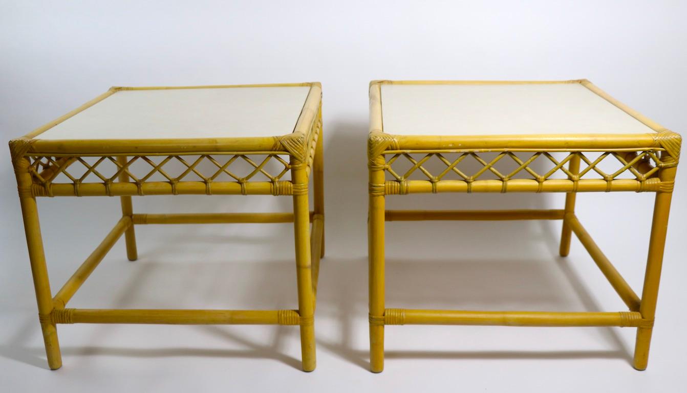 Mid-Century Modern Pair of Bamboo Side, End Tables Attributed to Ficks Reed For Sale