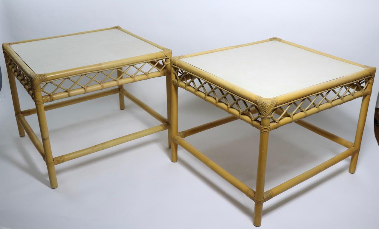 American Pair of Bamboo Side, End Tables Attributed to Ficks Reed For Sale