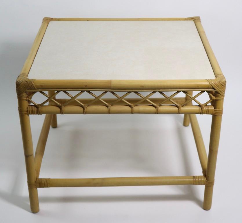 Pair of Bamboo Side, End Tables Attributed to Ficks Reed In Good Condition For Sale In New York, NY