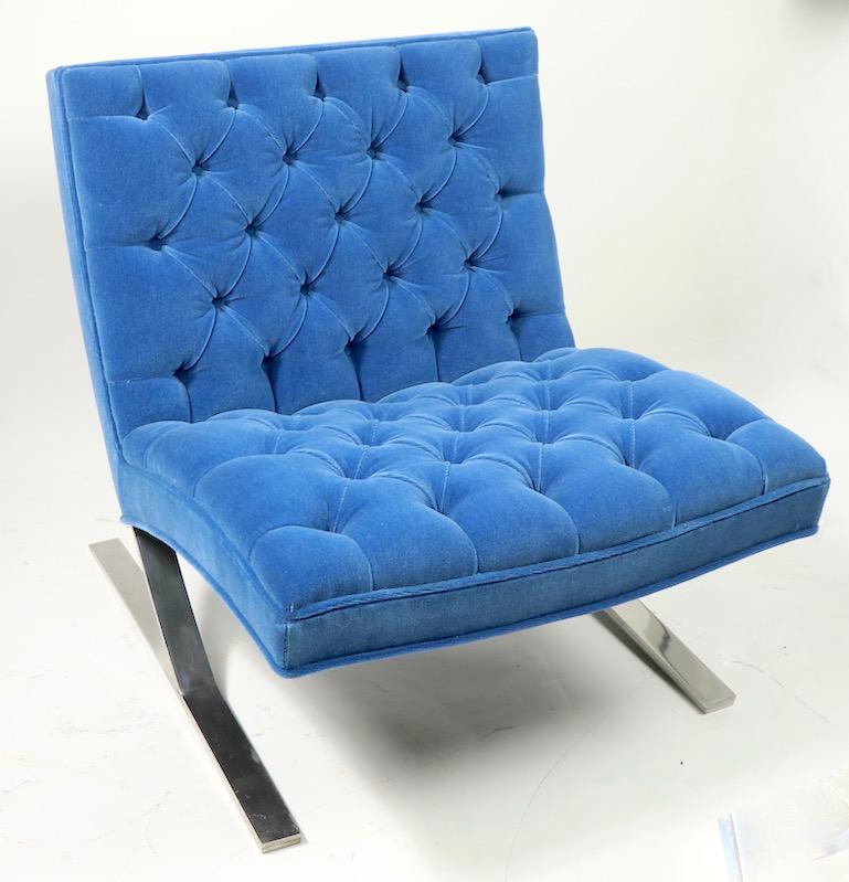 International Style Pair of Barcelona Style Armless Lounge Chairs