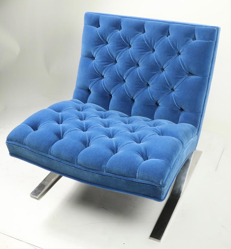 North American Pair of Barcelona Style Armless Lounge Chairs
