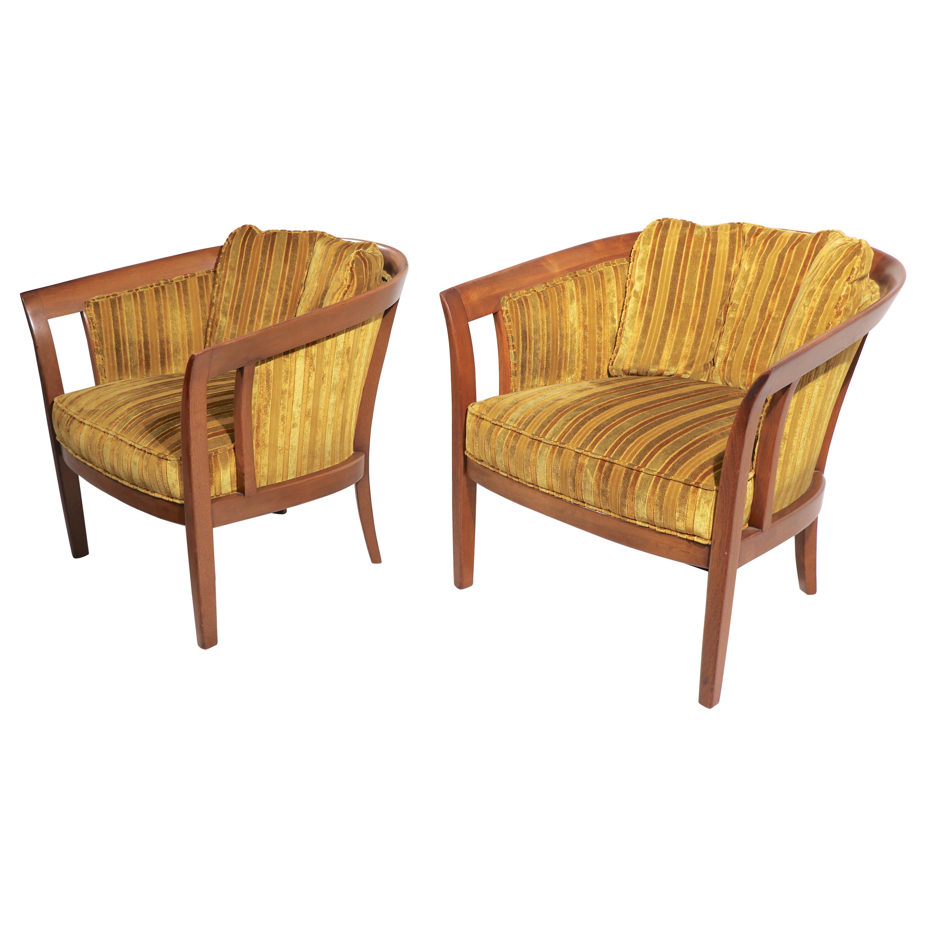 Pair of Barrel Back Lounge Chairs Att. to Widdicomb