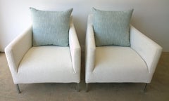 Pr B&B Italia Lounge Chairs w/ Chrome Legs & New White Upholstered Slip Covers