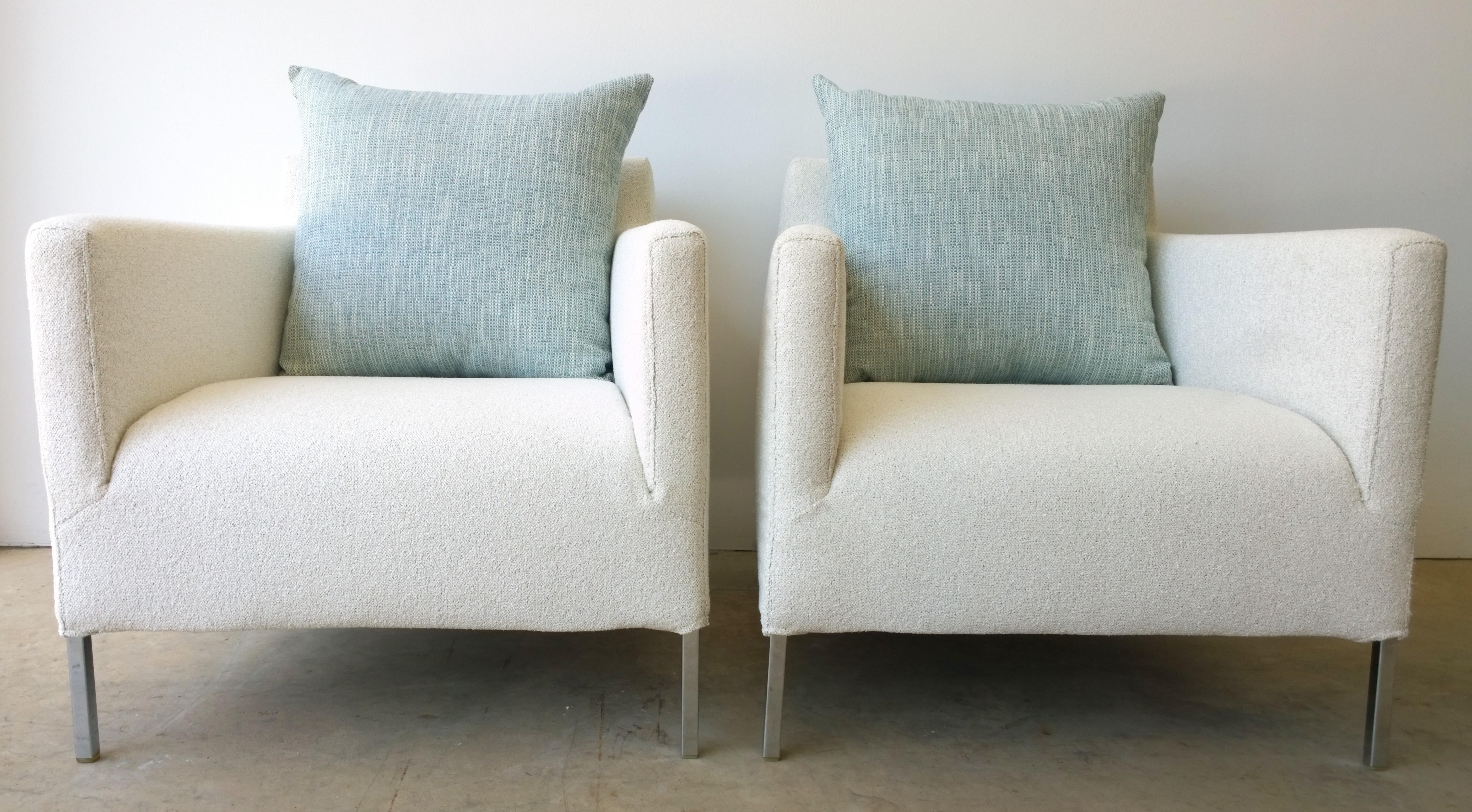 Modern Pr B&B Italia Lounge Chairs w/ Chrome Legs & New White Upholstered Slip Covers For Sale
