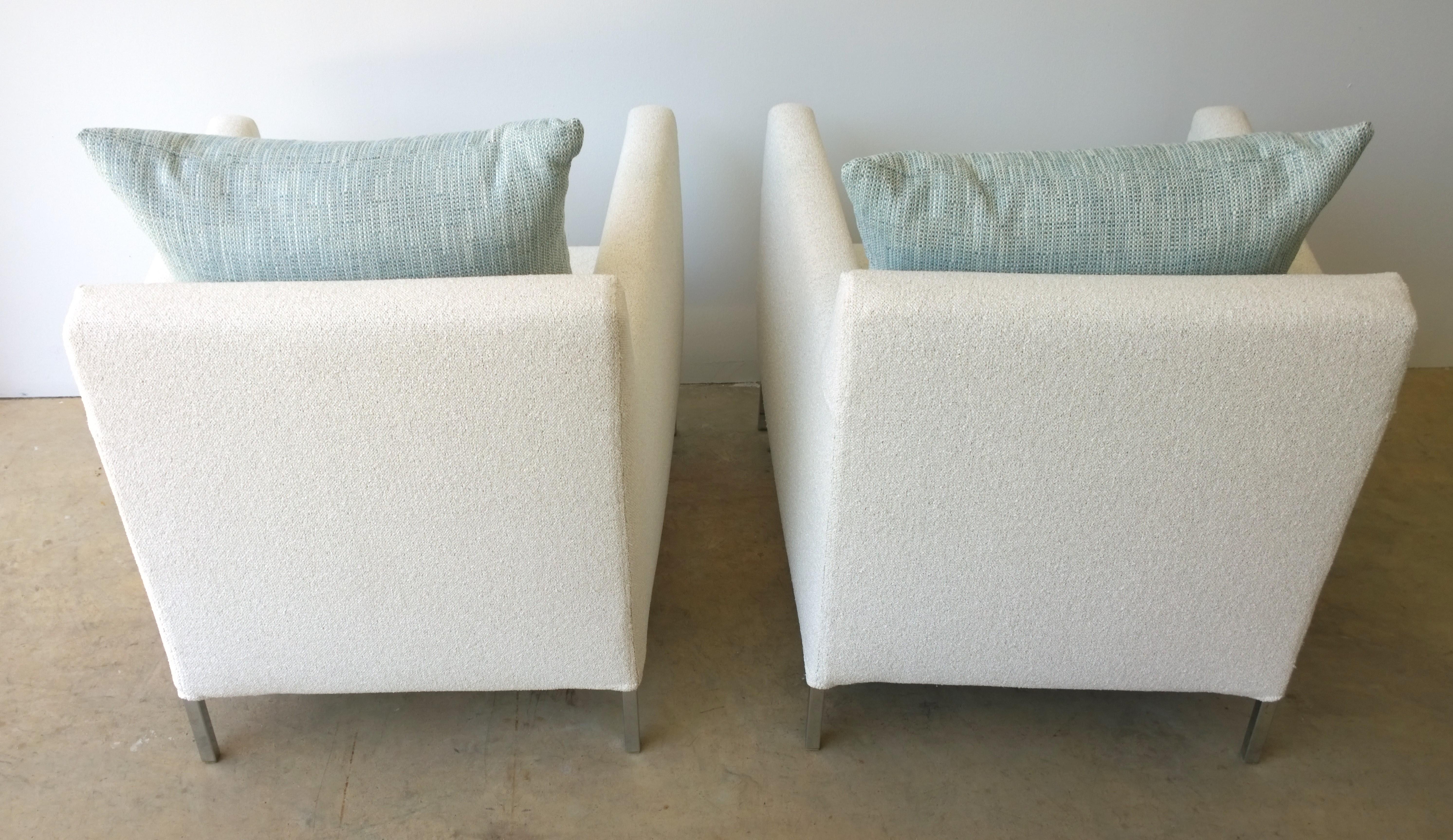 Fabric Pr B&B Italia Lounge Chairs w/ Chrome Legs & New White Upholstered Slip Covers For Sale