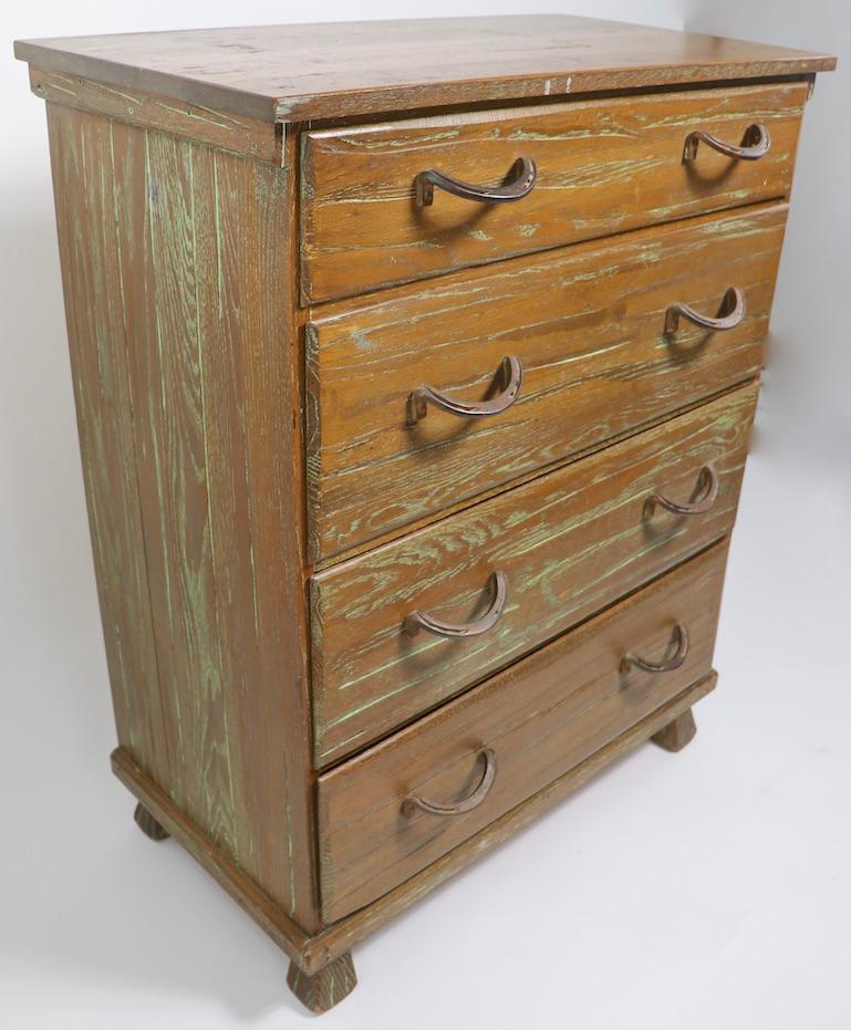 American Pair of Brandt Ranch Oak Rustic Cowboy Style 4 Drawer Dressers