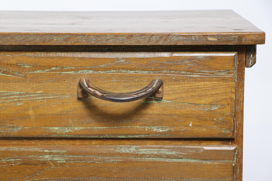20th Century Pair of Brandt Ranch Oak Rustic Cowboy Style 4 Drawer Dressers