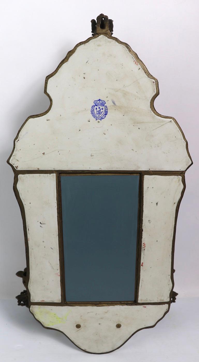 Pr. Brass Chinoiserie and Porcelain Mirrored Sconces Marked William Lowe 3