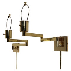 Pr. Brass Flex Arm Wall Sconces by Hansen Made in Spain Metalarte c. 1970's
