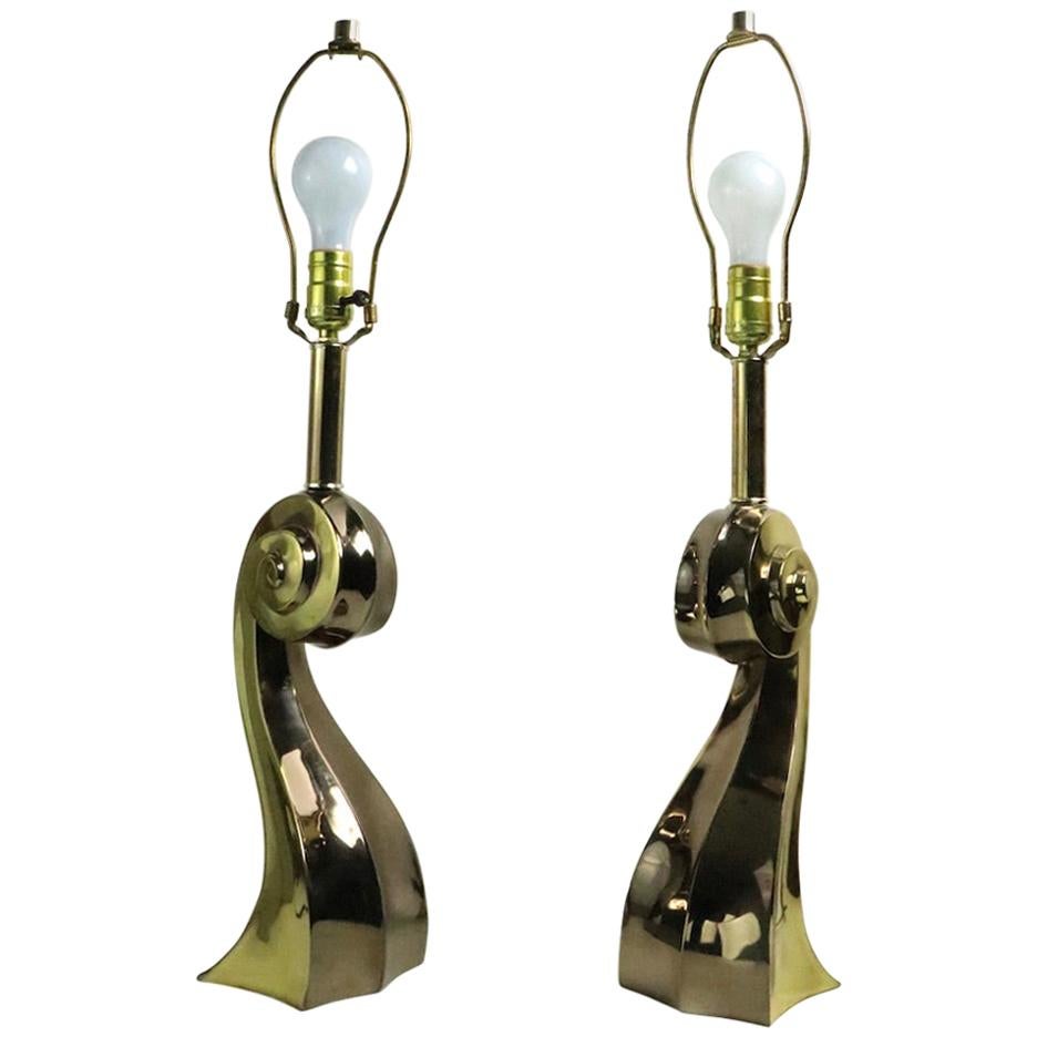 Pair of Brass Lamps in the Style of Pierre Cardin
