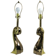 Vintage Pair of Brass Lamps in the Style of Pierre Cardin