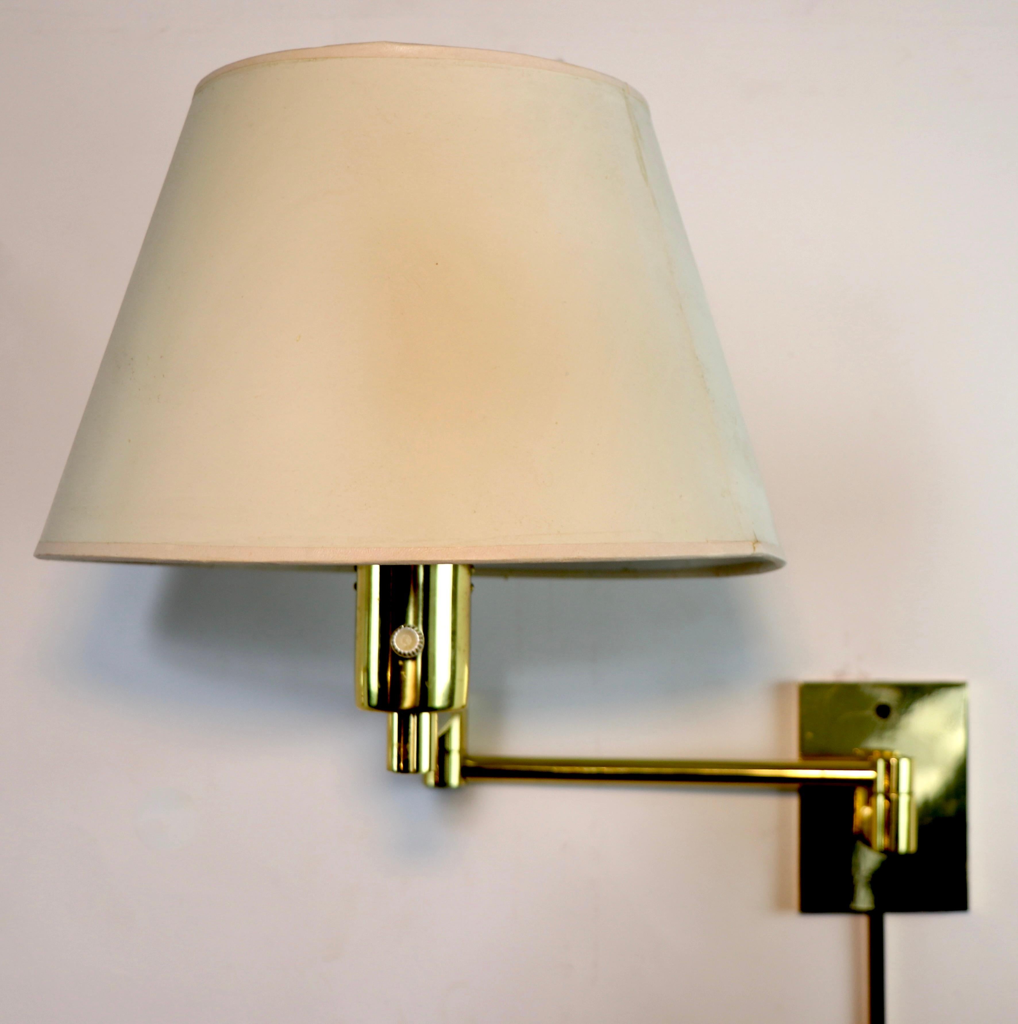 Pr. Brass Swing Arm Sconce Wall Lights by Hansen Lighting In Good Condition In New York, NY
