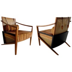 Pr Brazilian Modern Walnut, Cane 
Ebonized Armchairs, Marcelo Manhago for Parma