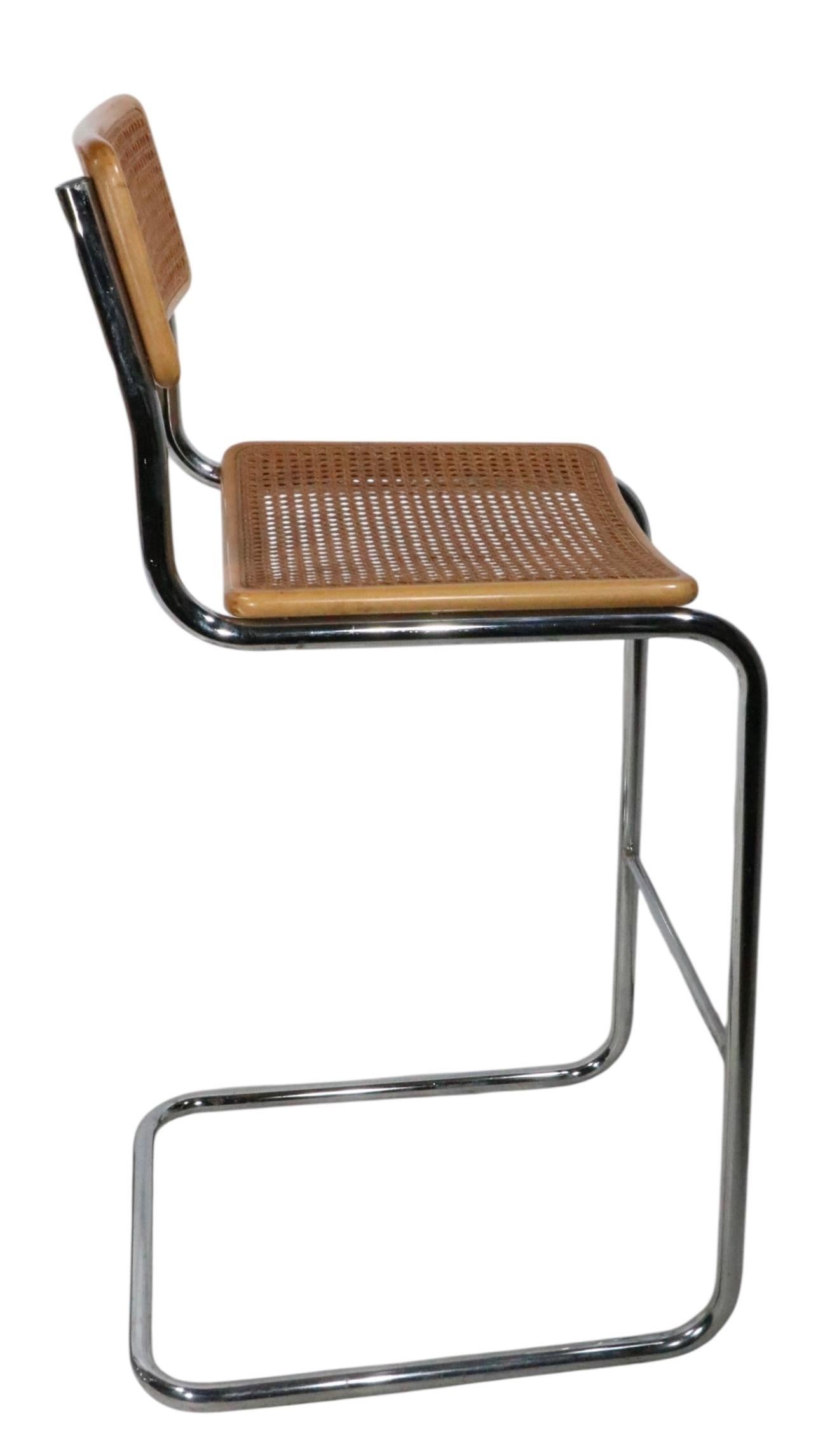 Pr Breuer Design Cesca Bar Stools Made in Italy c. 1970's In Good Condition For Sale In New York, NY
