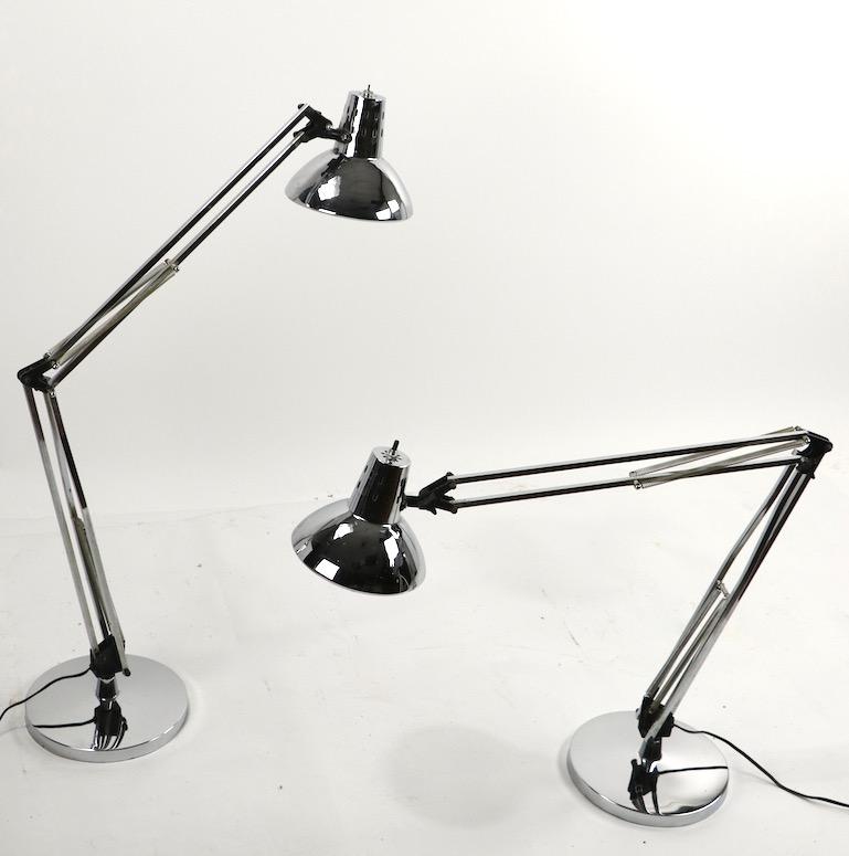 Mid-Century Modern Pair of Bright Chrome Angle Poise Lamps Guild Sections by Electrix