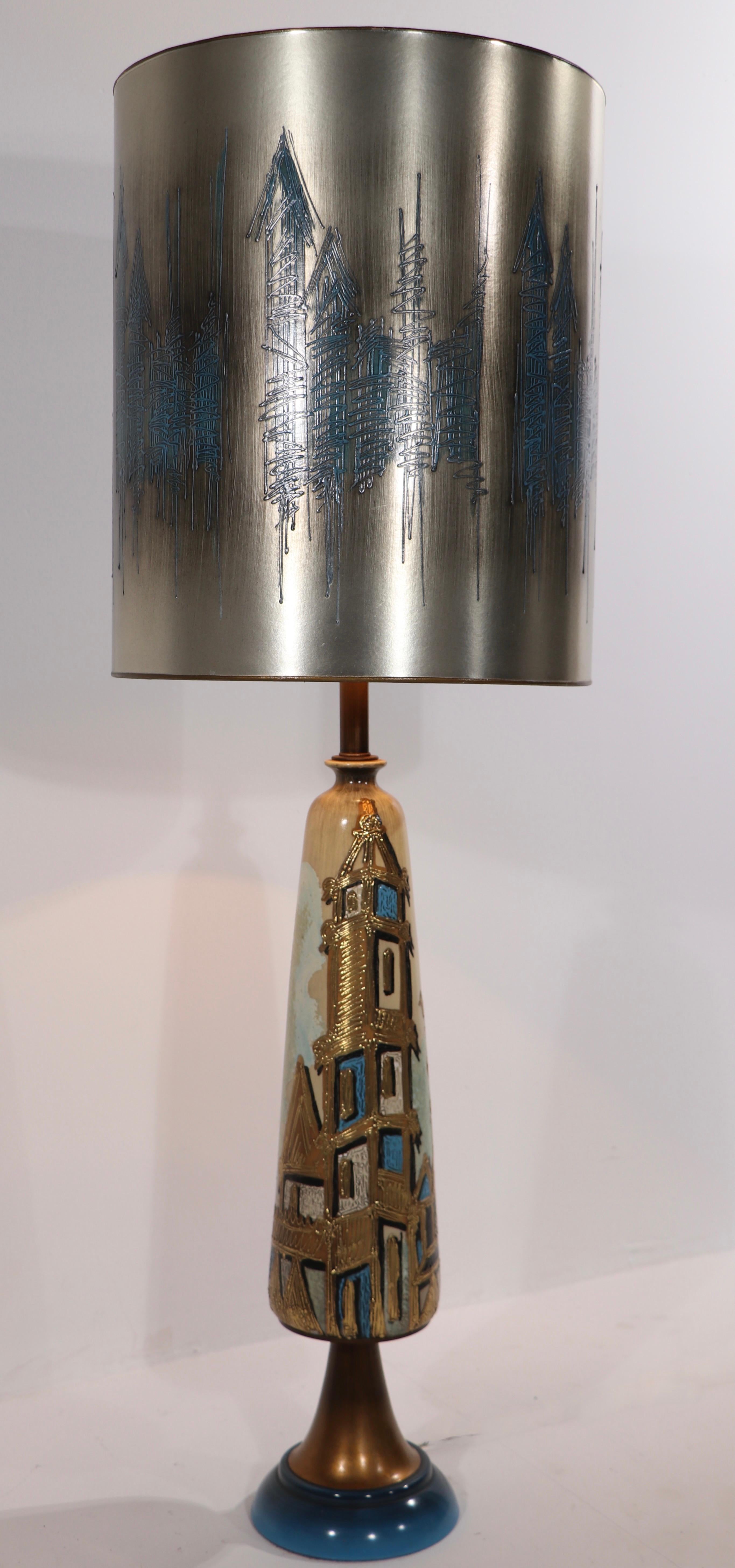 Pr. Brutalist Table Lamps with Original Silver Finish Shades after James Mont For Sale 1