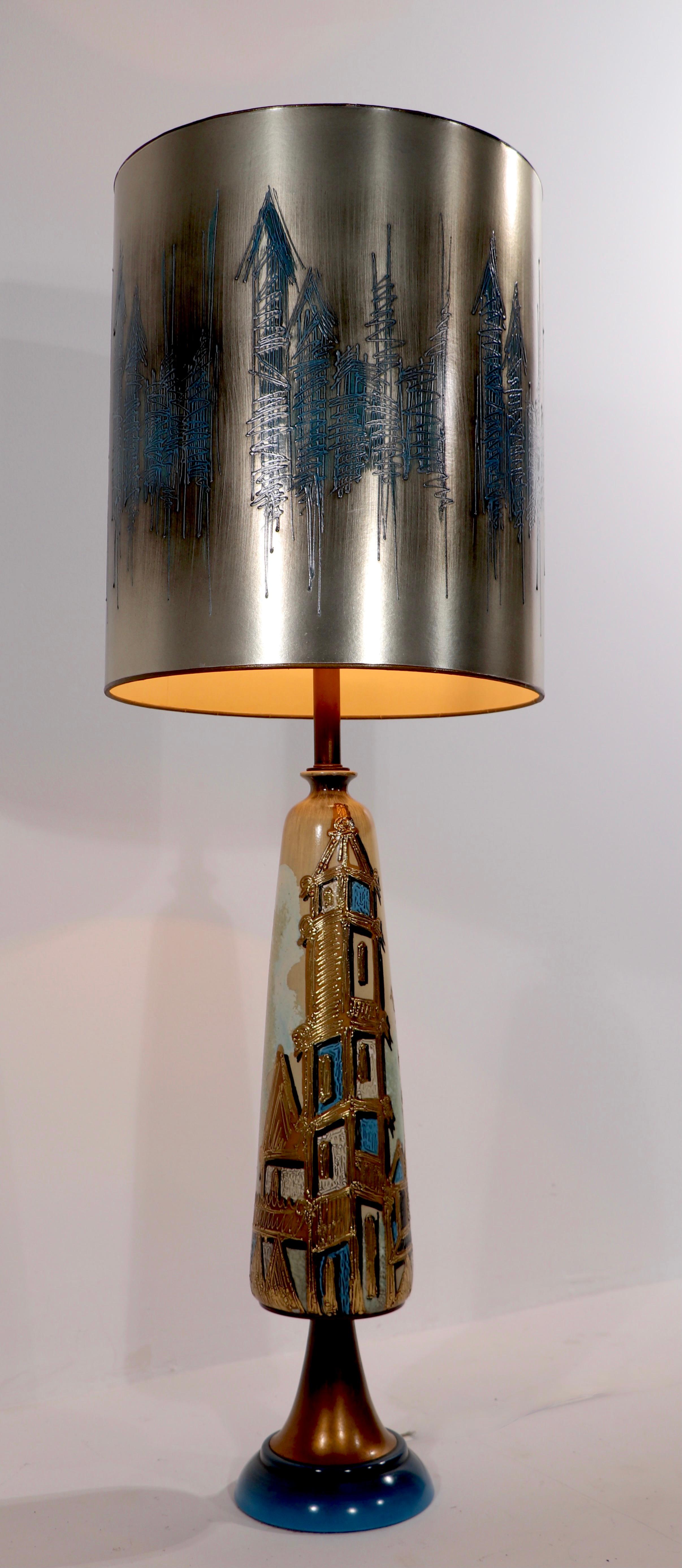 Pr. Brutalist Table Lamps with Original Silver Finish Shades after James Mont For Sale 2