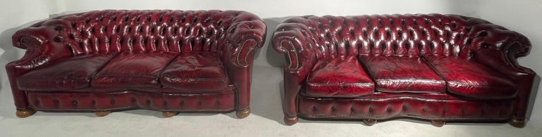 Pr. C Shape Tufted Leather Chesterfield Sofas For Sale 9