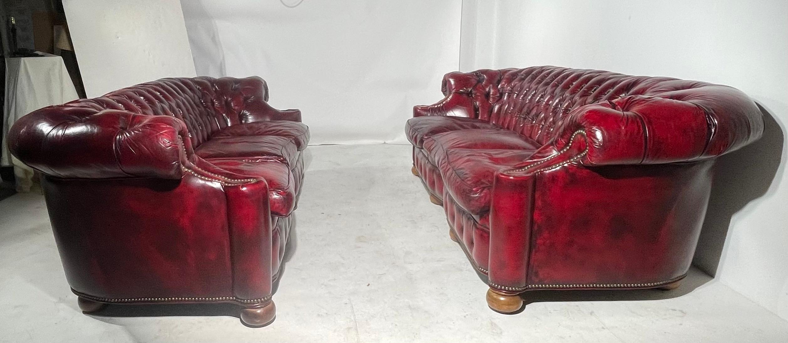 Pr. C Shape Tufted Leather Chesterfield Sofas 10