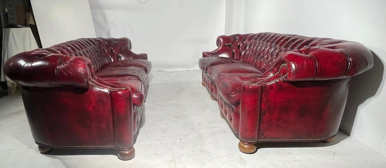 Pr. C Shape Tufted Leather Chesterfield Sofas For Sale 10