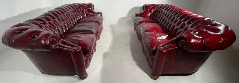 Pr. C Shape Tufted Leather Chesterfield Sofas For Sale 11