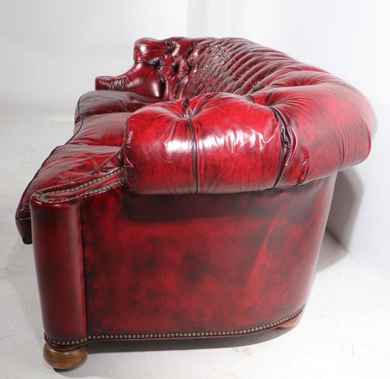 Pr. C Shape Tufted Leather Chesterfield Sofas For Sale 2
