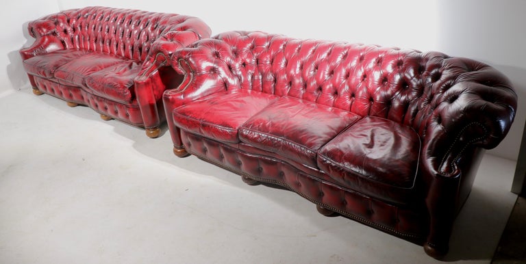 Pr. C Shape Tufted Leather Chesterfield Sofas For Sale 3