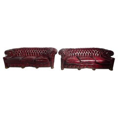 Pr. C Shape Tufted Leather Chesterfield Sofas