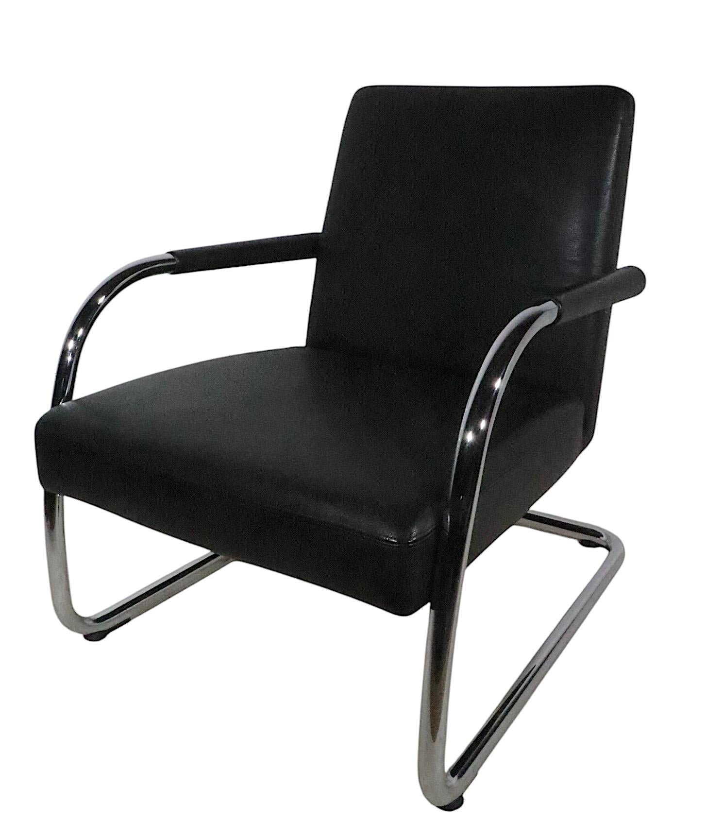 Pr.  Cantilevered Black Leather and Chrome Lounge Chairs by Citterio for Vitra For Sale 8