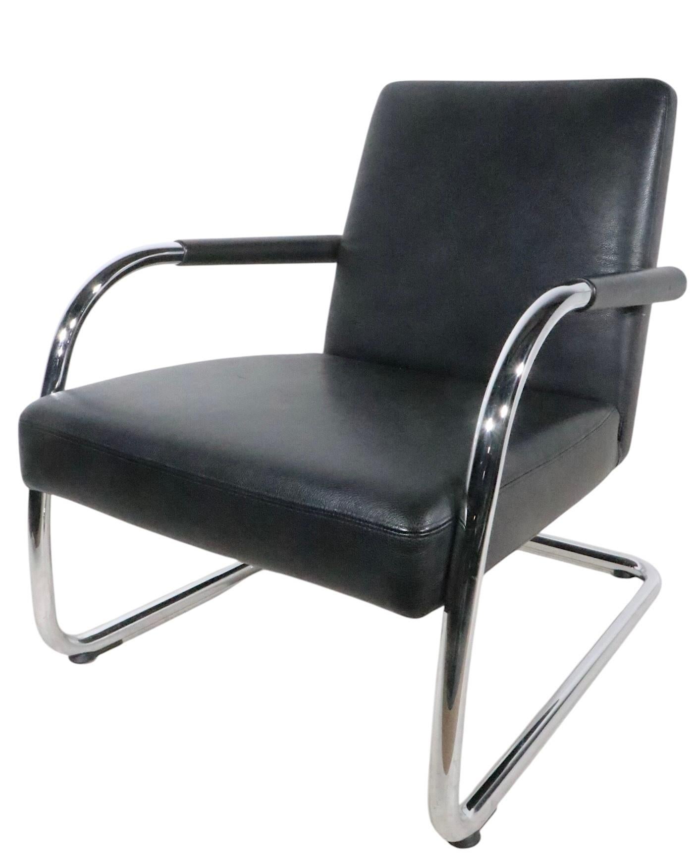 Pr.  Cantilevered Black Leather and Chrome Lounge Chairs by Citterio for Vitra For Sale 10
