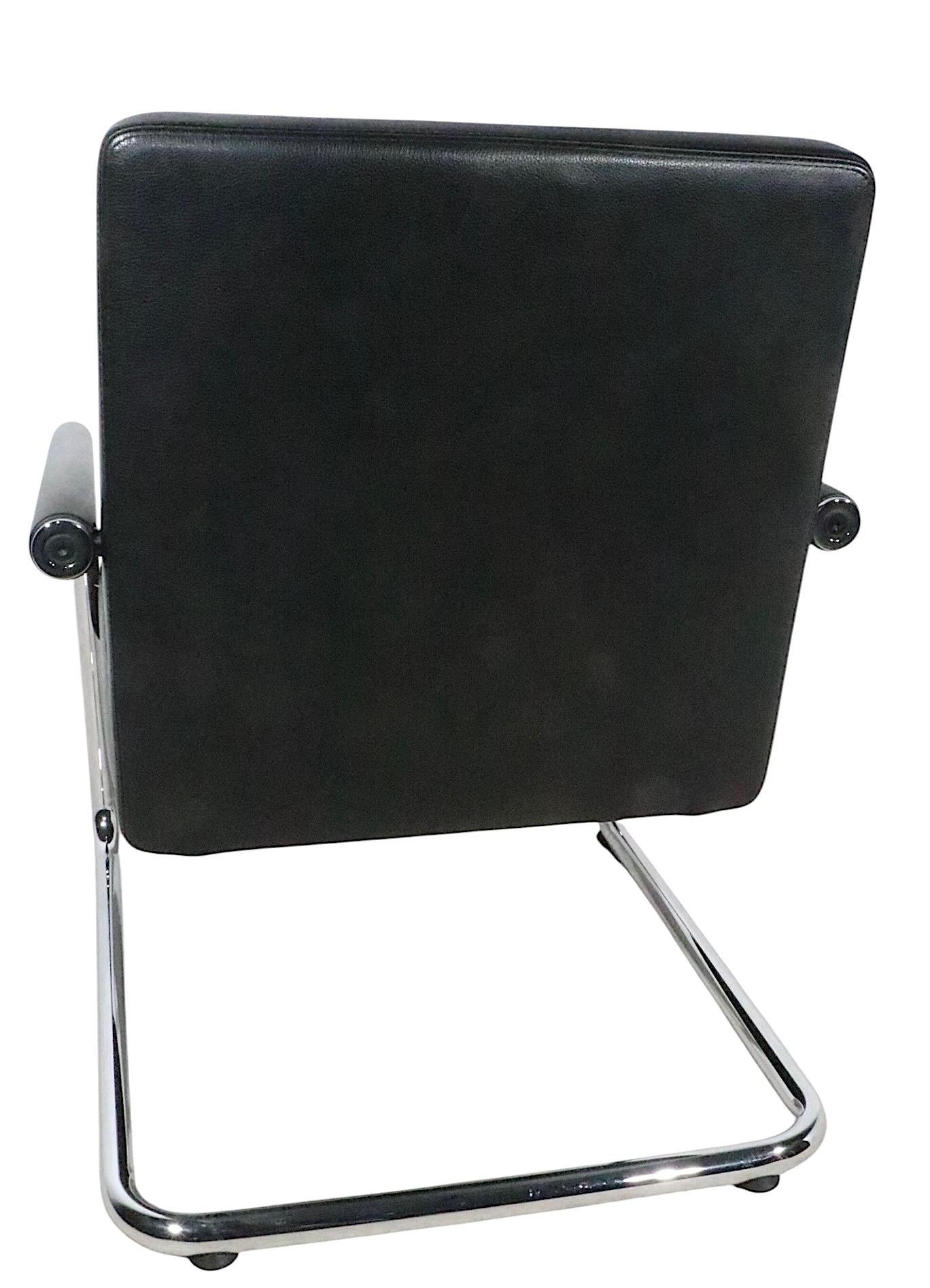 Pr.  Cantilevered Black Leather and Chrome Lounge Chairs by Citterio for Vitra For Sale 11