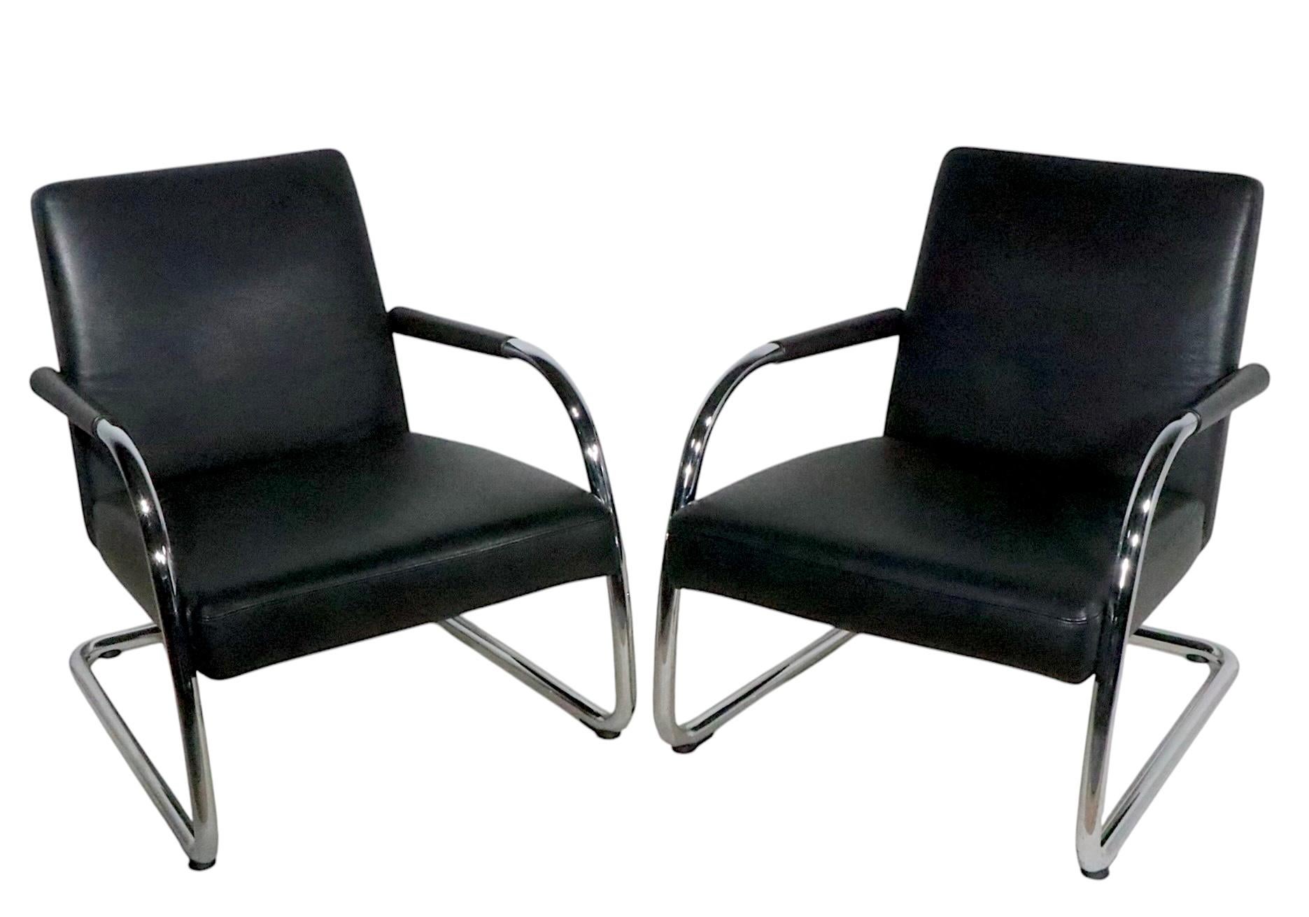 Pr.  Cantilevered Black Leather and Chrome Lounge Chairs by Citterio for Vitra For Sale 12