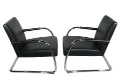Pr.  Cantilevered Black Leather and Chrome Lounge Chairs by Citterio for Vitra