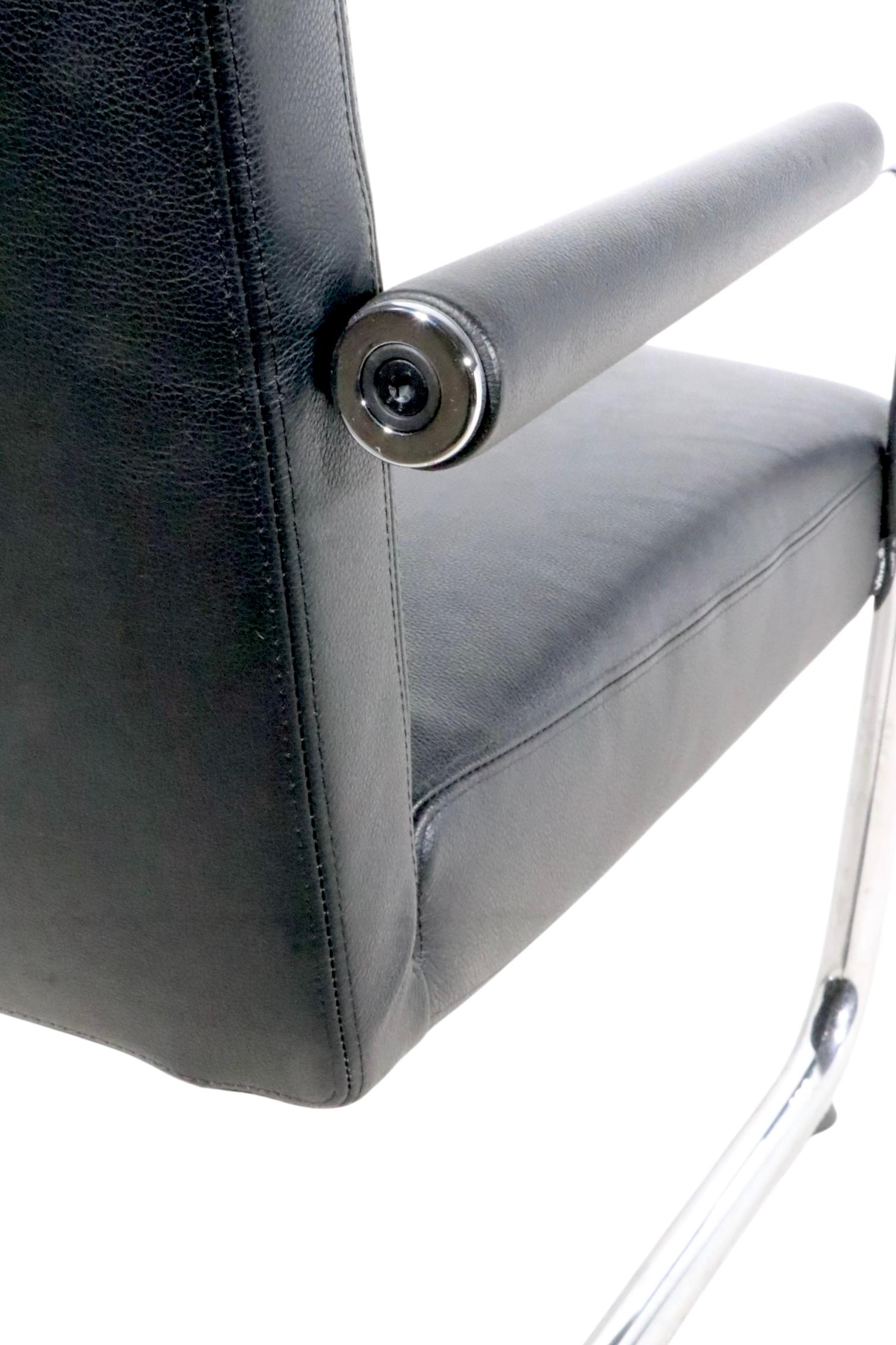 Pr.  Cantilevered Black Leather and Chrome Lounge Chairs by Citterio for Vitra For Sale 14