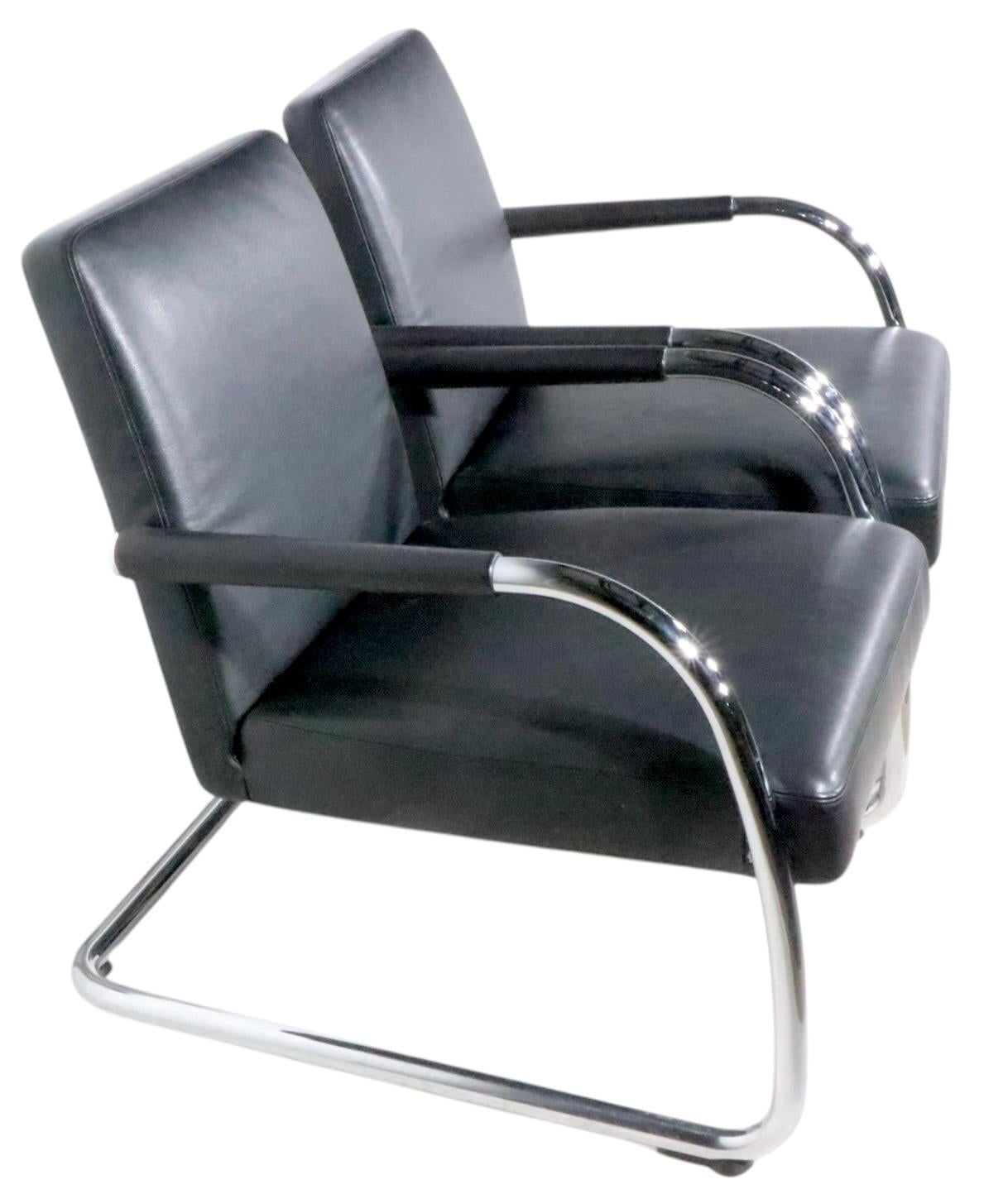 Pr.  Cantilevered Black Leather and Chrome Lounge Chairs by Citterio for Vitra For Sale 2