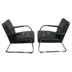 Pr.  Cantilevered Black Leather and Chrome Lounge Chairs by Citterio for Vitra
