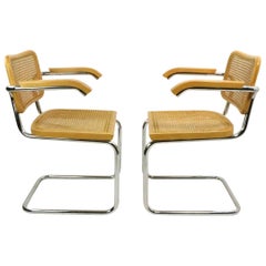 Pair of Cantilevered Chrome and Caned Cesca Dining Chairs