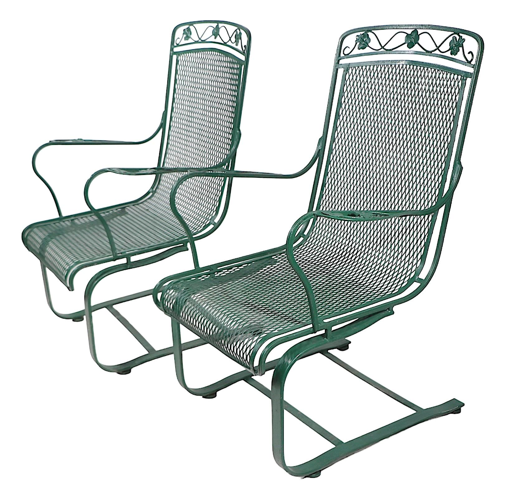 Pr. Cantilevered  Meadowcraft Dogwood Wrought Iron Lounge Chairs  For Sale 2