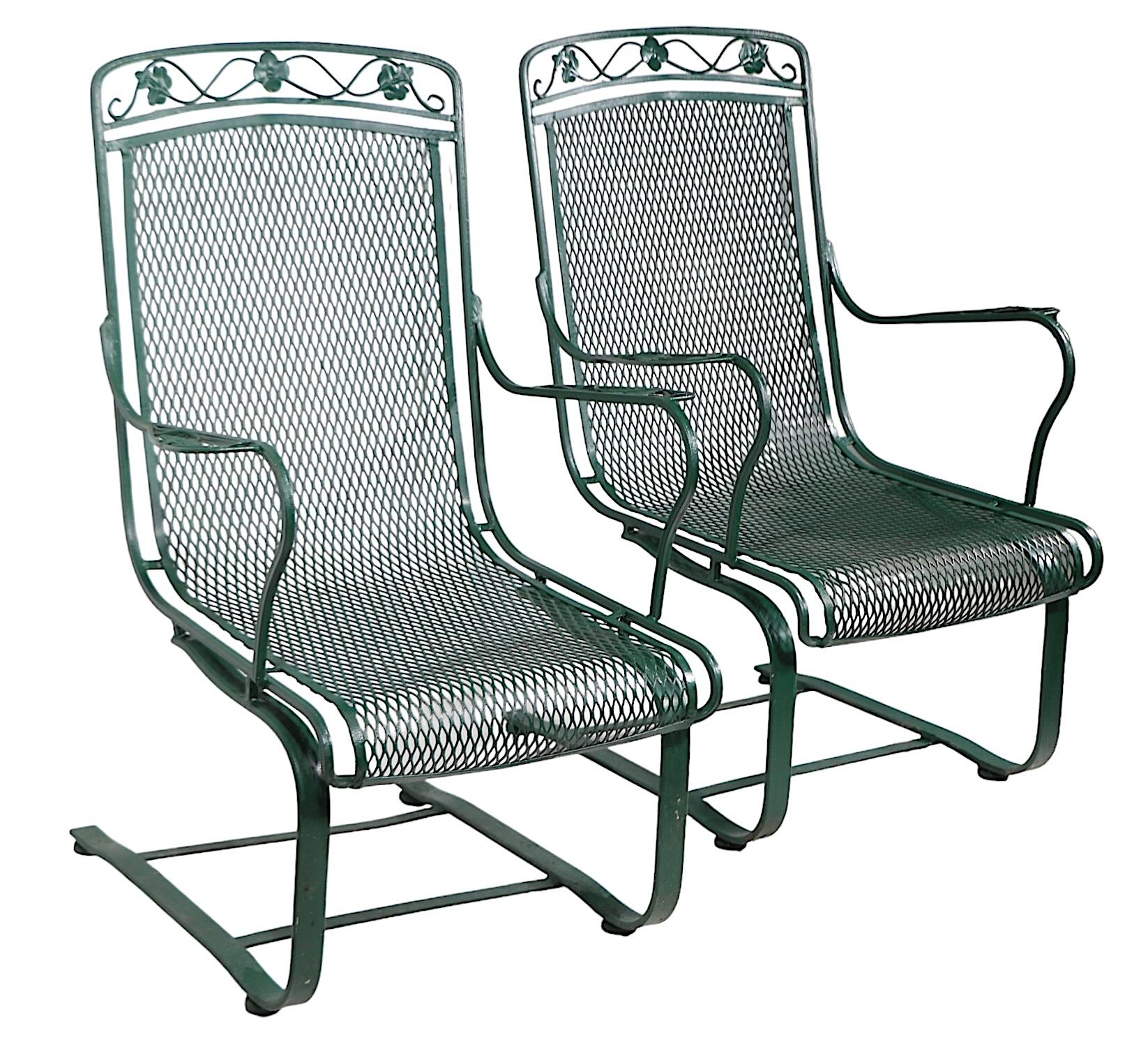 20th Century Pr. Cantilevered  Meadowcraft Dogwood Wrought Iron Lounge Chairs  For Sale