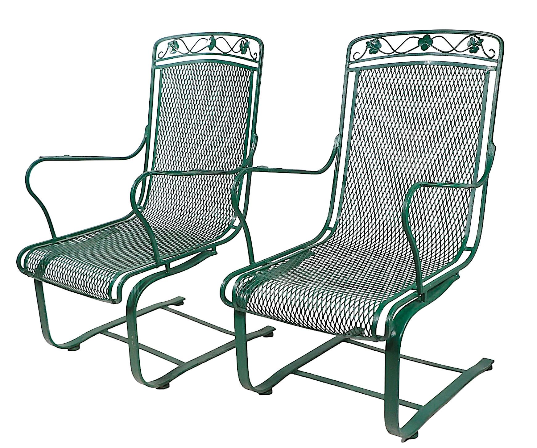 Pr. Cantilevered  Meadowcraft Dogwood Wrought Iron Lounge Chairs  For Sale 1