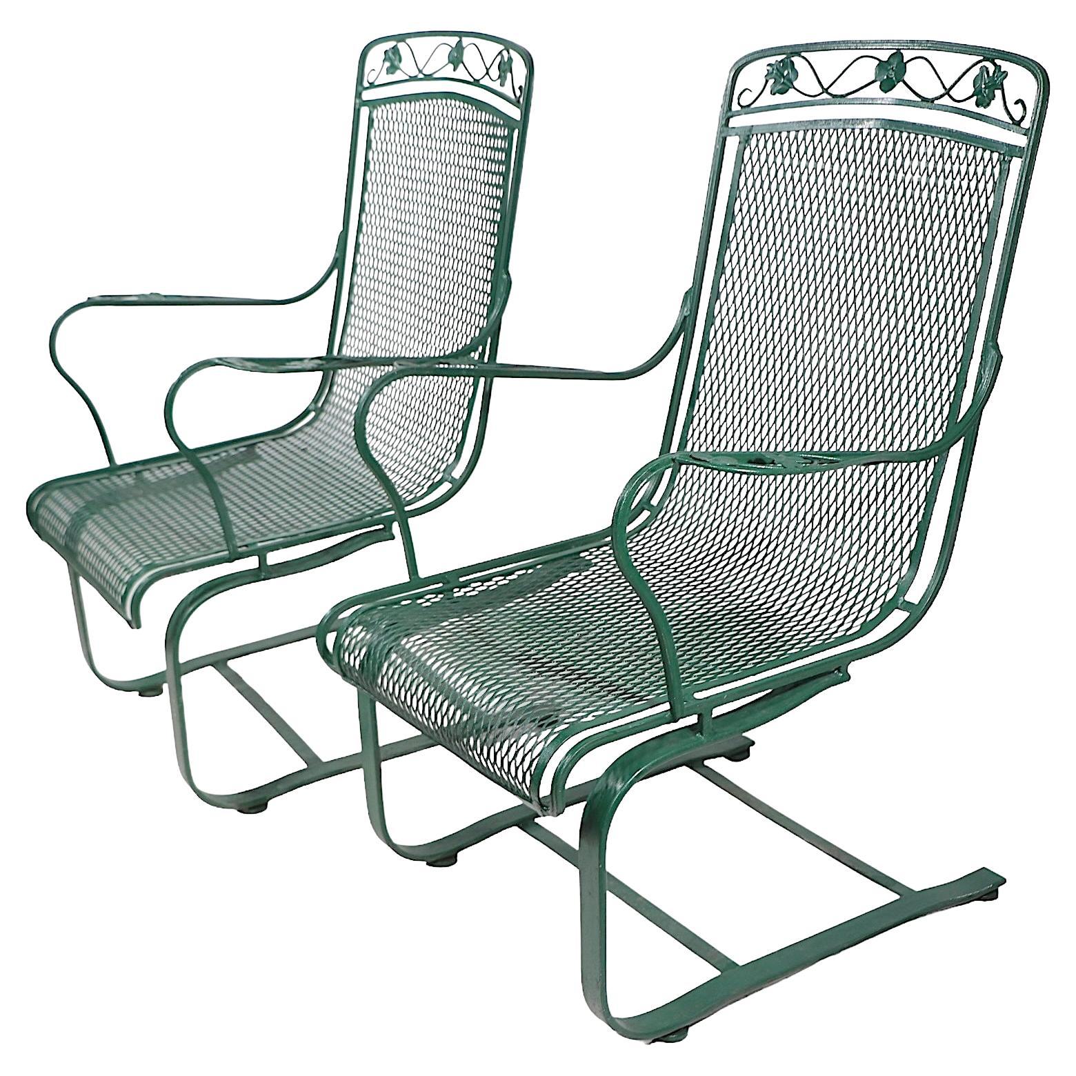 Pr. Cantilevered  Meadowcraft Dogwood Wrought Iron Lounge Chairs  For Sale