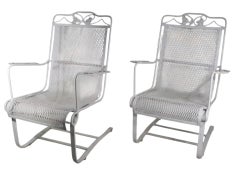 Pr. Cantilevered Spring Garden Patio Poolside Lounge Chairs att. to Woodard