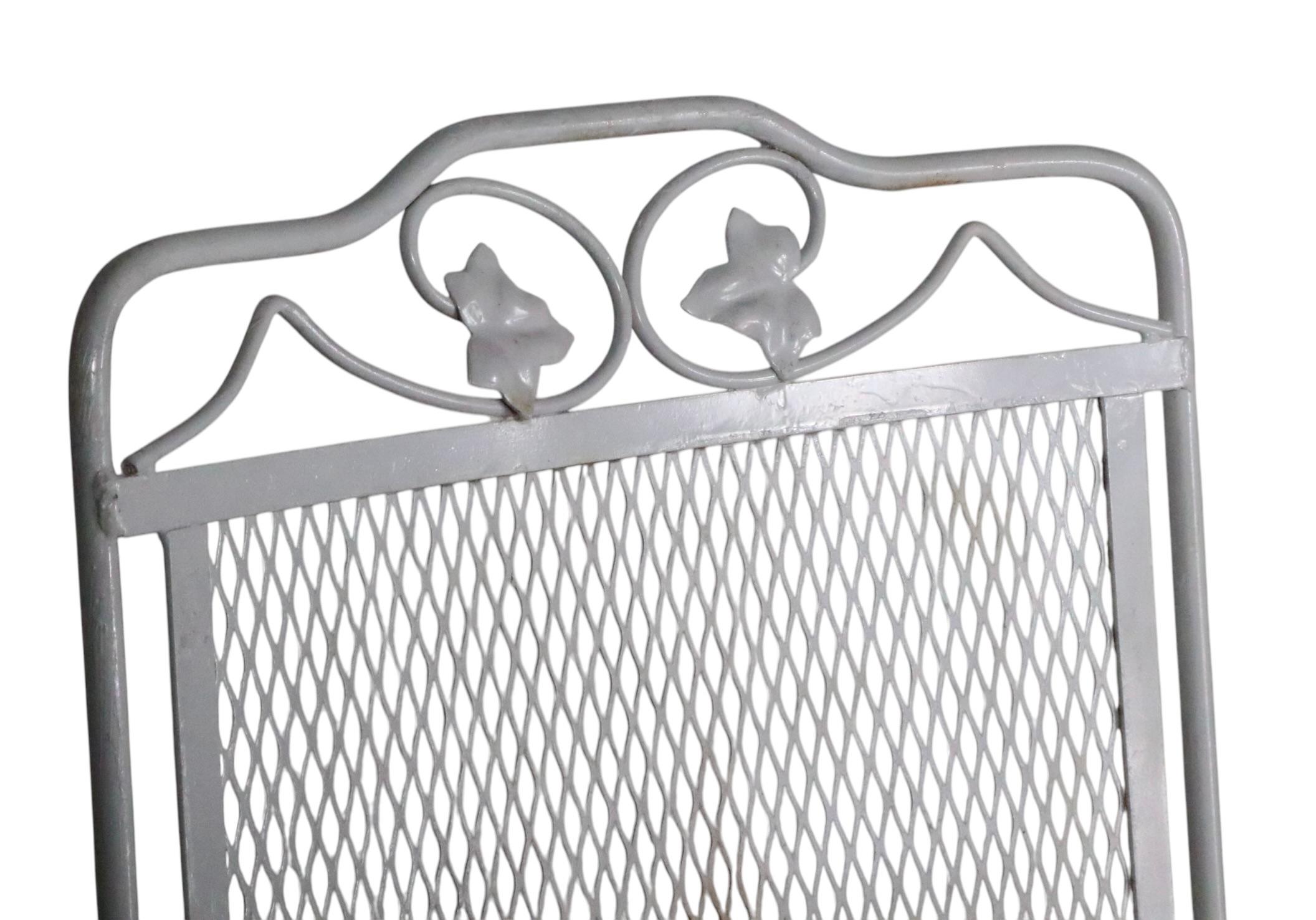 Wrought Iron Pr. Cantilevered Spring Garden Patio Poolside Lounge Chairs att. to Woodard For Sale