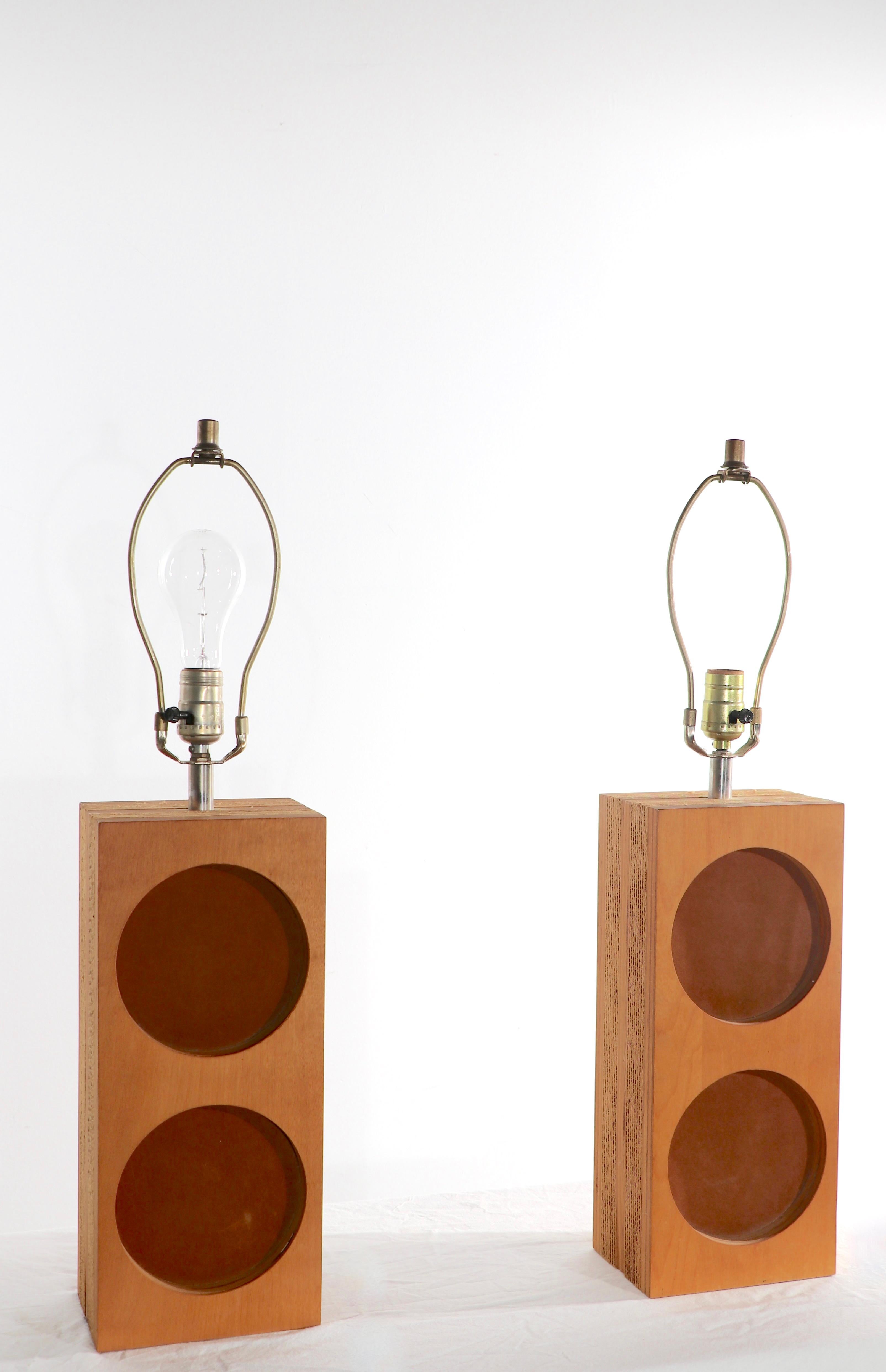Post-Modern Pr. Cardboard Plywood and Ultra Suede Table Lamps by Gregory Van Pelt