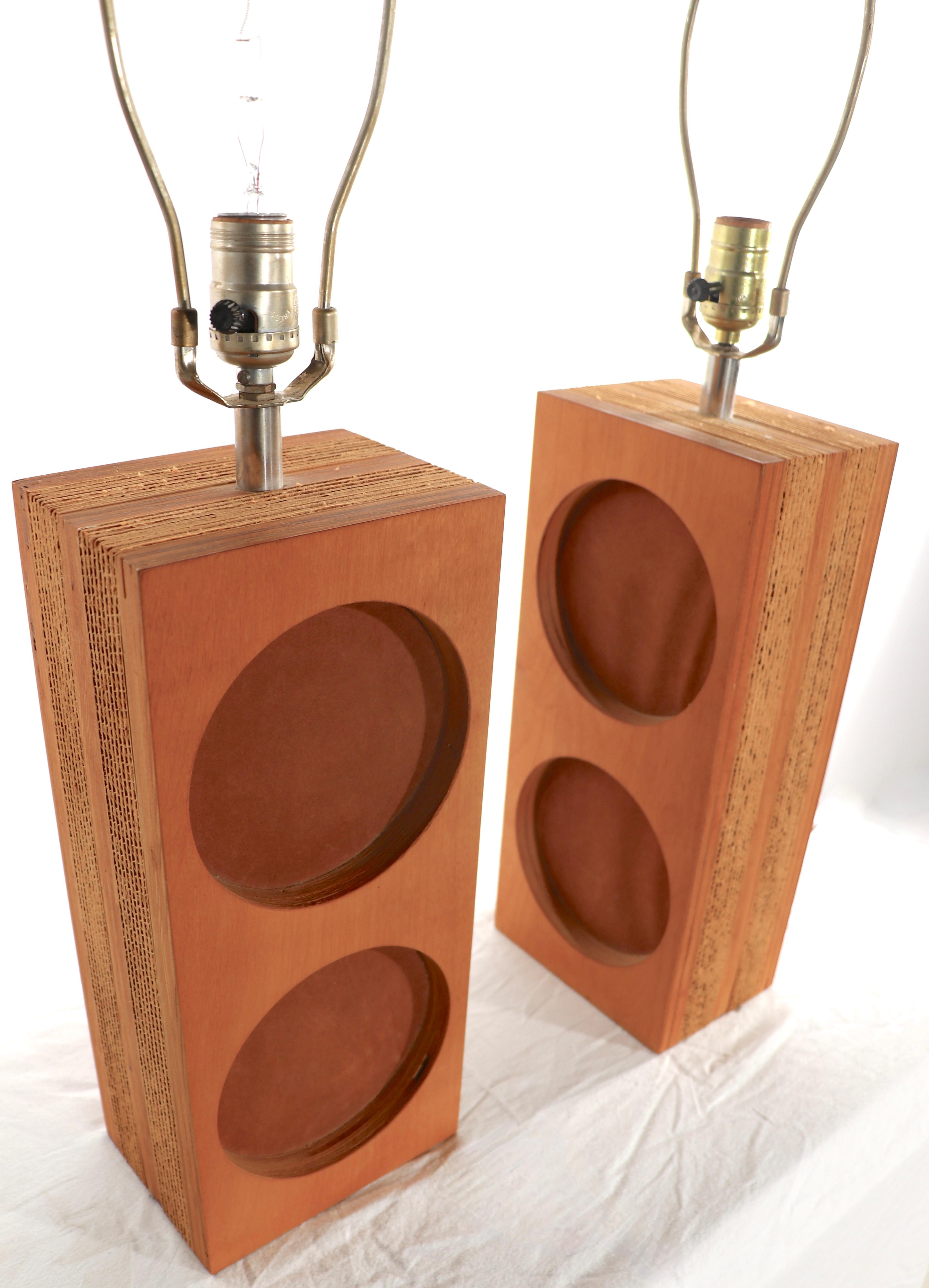 Pr. Cardboard Plywood and Ultra Suede Table Lamps by Gregory Van Pelt 2