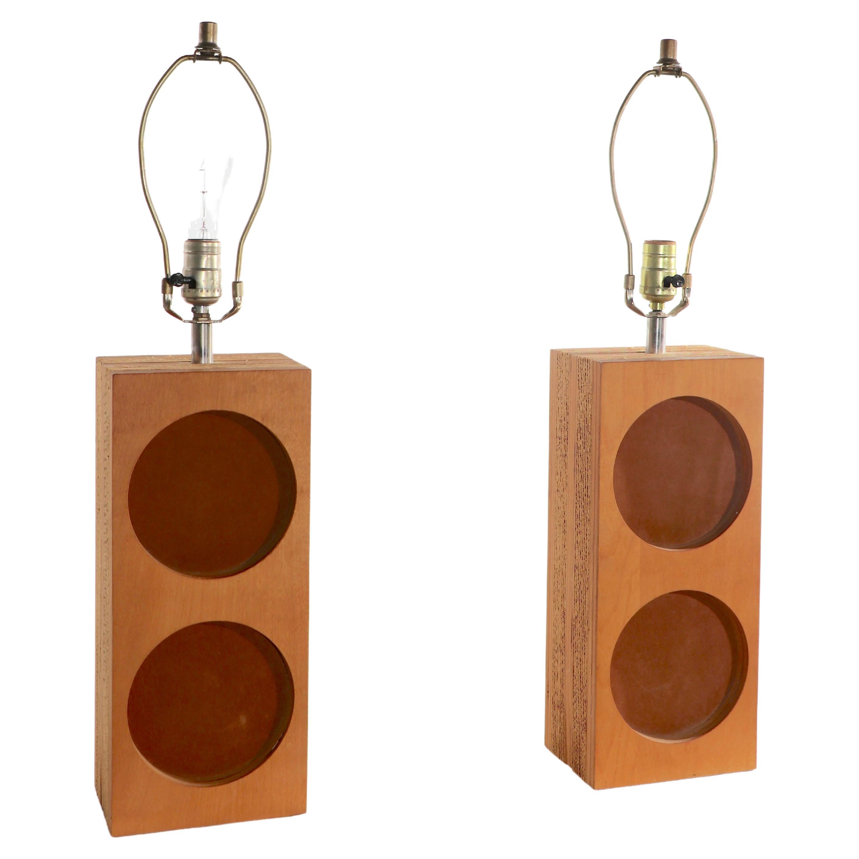 Pr. Cardboard Plywood and Ultra Suede Table Lamps by Gregory Van Pelt