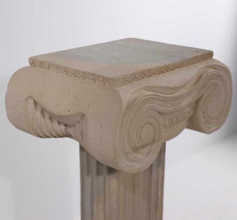 Italian Pr. Carved Limestone Column Pedestals with Ionic Capitals For Sale
